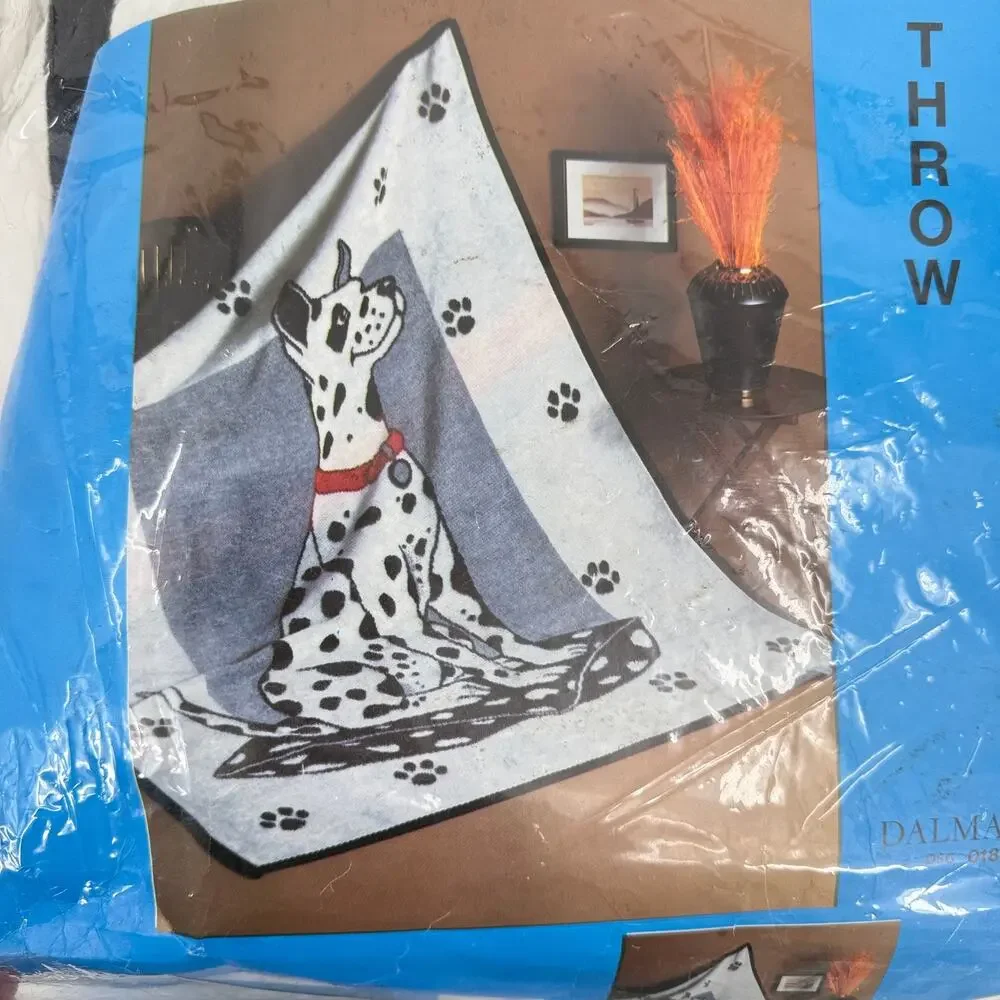 Vintage MORA Silver Edition Dalmatian Dog Throw Blanket 60x80 Spain NOS Acrylic